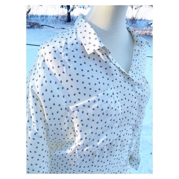 DH3 Button Down Cream Print Blouse Top 3/4 Sleeve Ditzy Floral Sz XL - Picture 6 of 13